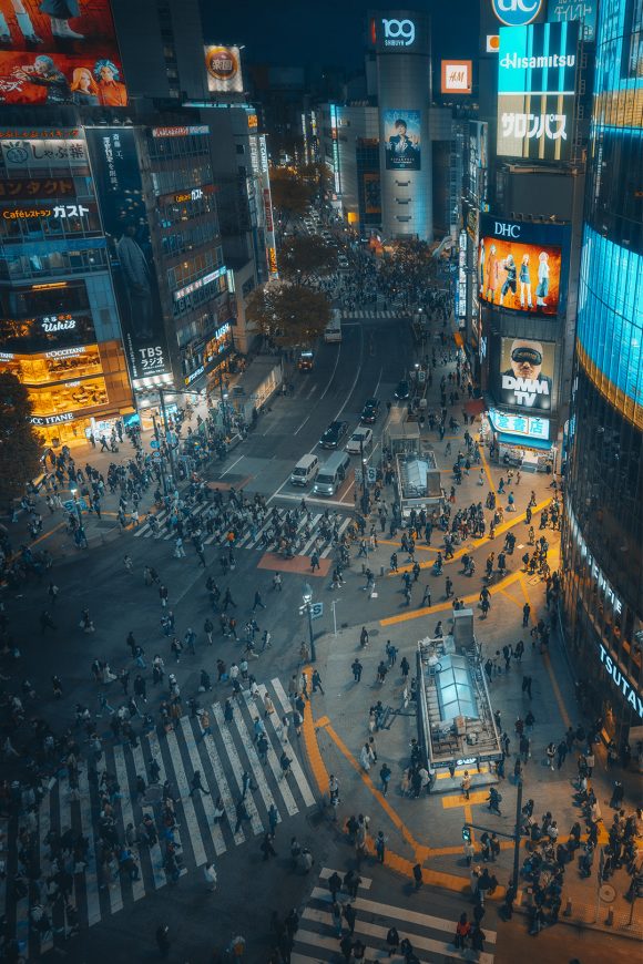 View on Shibuya Crossing from Mags Park Rooftop, Tokyo, Japan