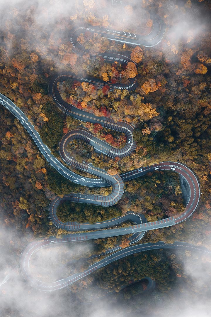 Hakone Photography Guide to the best photo spots - Drone shot of winding roads at autumn - Japan
