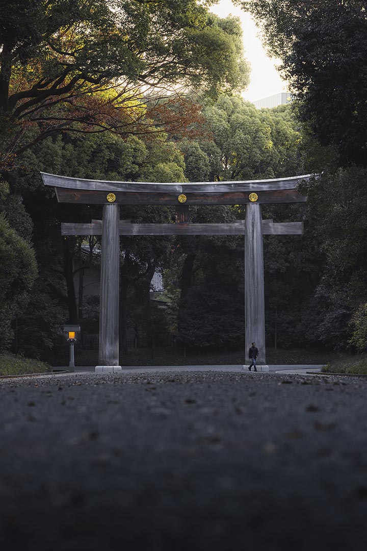 Meiji Shrine - Photo location with huge Torii gate in Shibuya Tokyo Japan