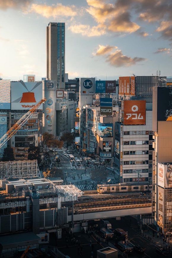 View on Shibuya Crossing from Shibuya Hikarie Skylobby in Tokyo, Japan