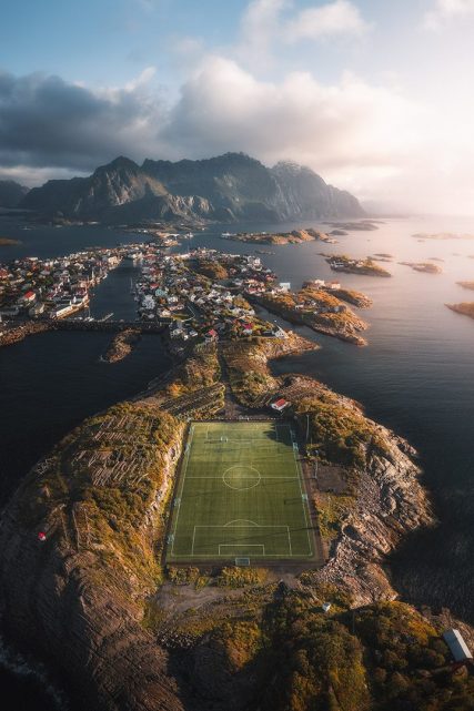 Soccer field on an island in Henningsvaer