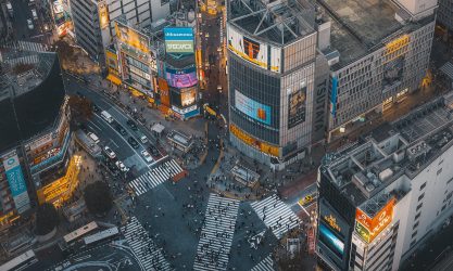 View on Shibuya Crossing from Shibuya Sky, Tokyo, Japan